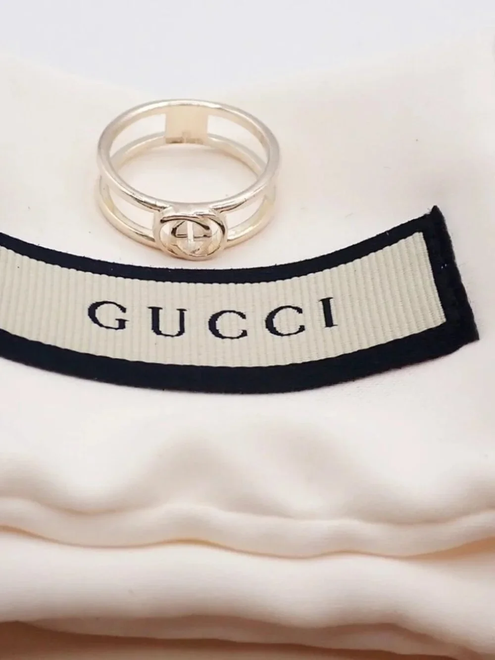 GUCCI Interlocking G Logo Ring Silver 925 Size JP14 US7 Italy Accessory 60KC874 - Picture 1 of 11